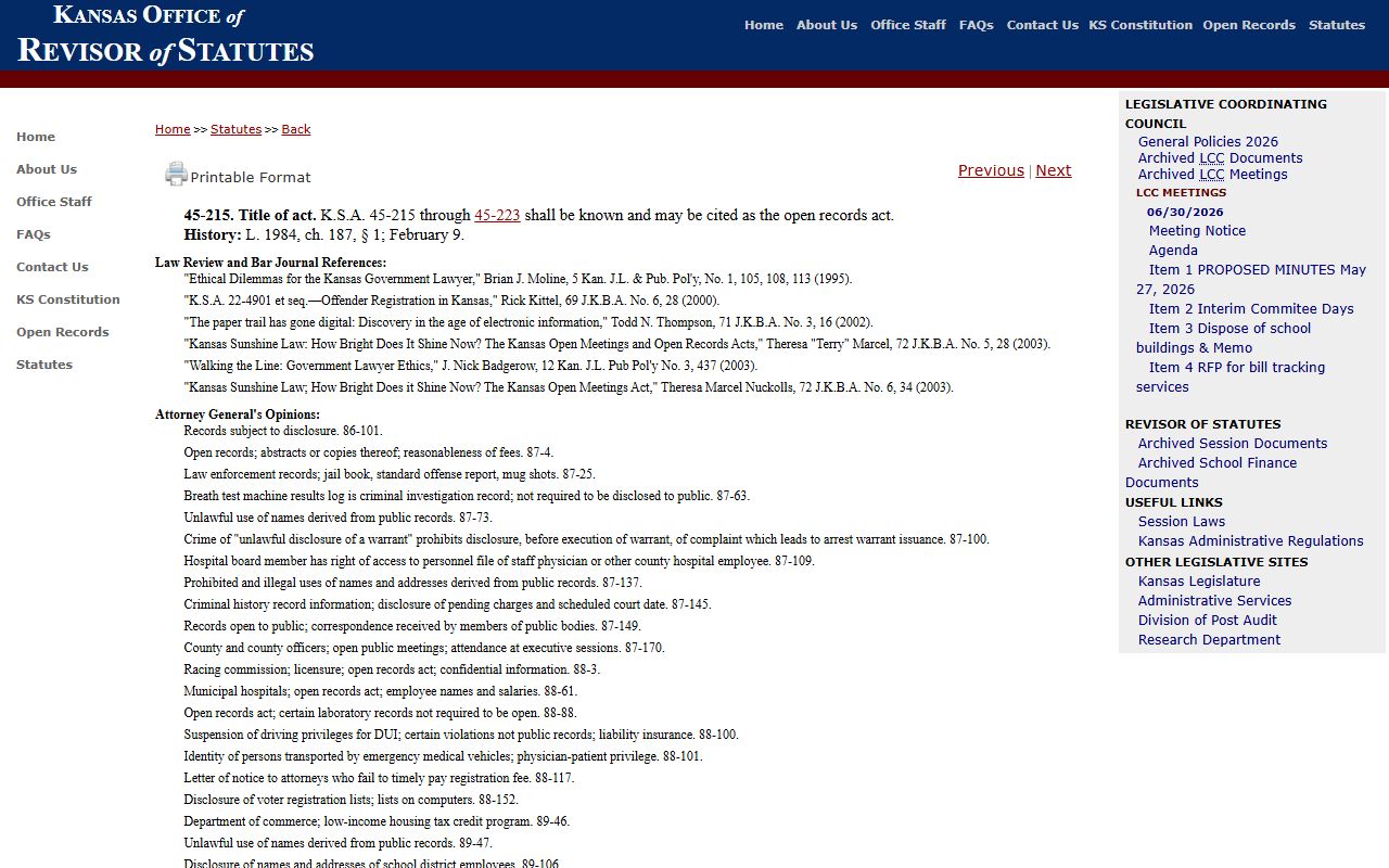 Kiowa County Clerk of the District Court Kansas Open Records Act policy