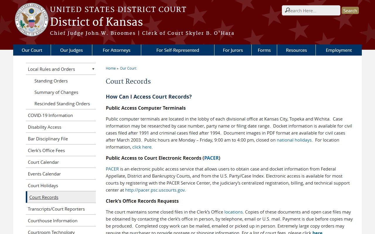 Kiowa County court dockets federal court records access