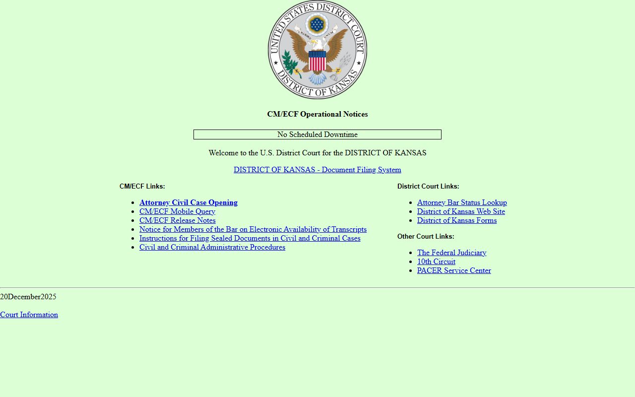 Kiowa County court dockets federal CM ECF access