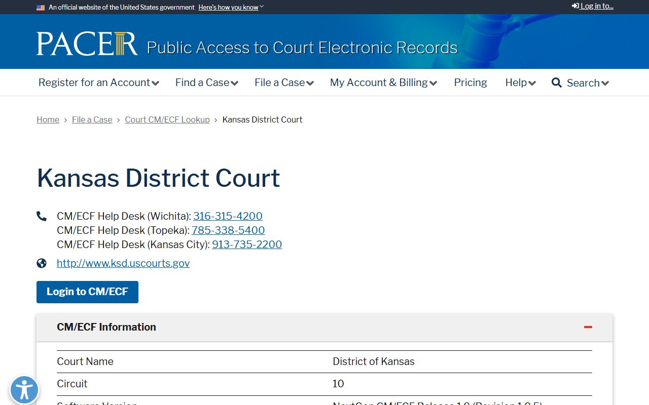 Kiowa County court dockets PACER District of Kansas lookup