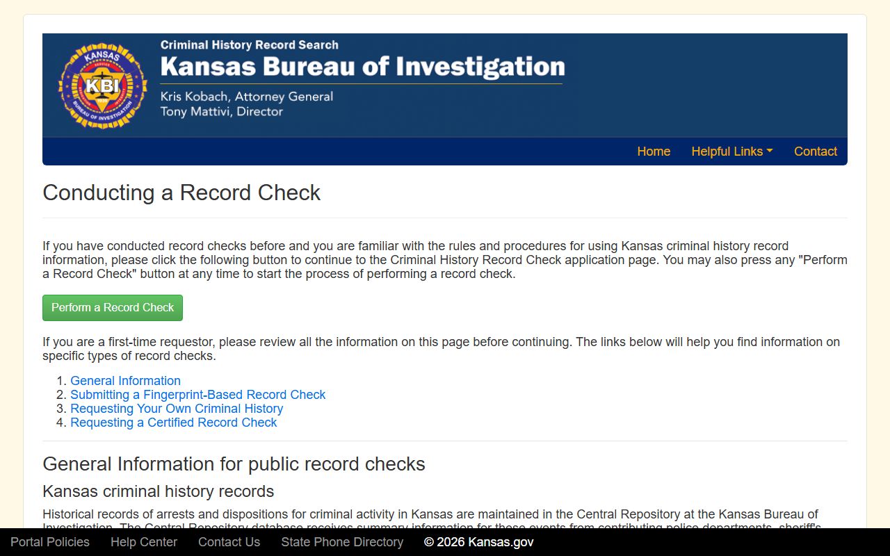 Kiowa County criminal court records KBI record check instructions