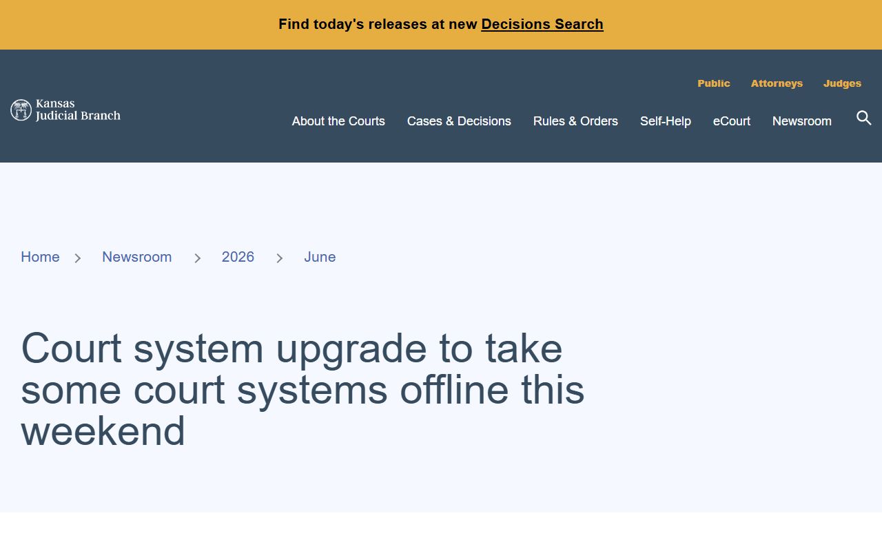 Kiowa County District Court Kansas eCourt upgrade notice