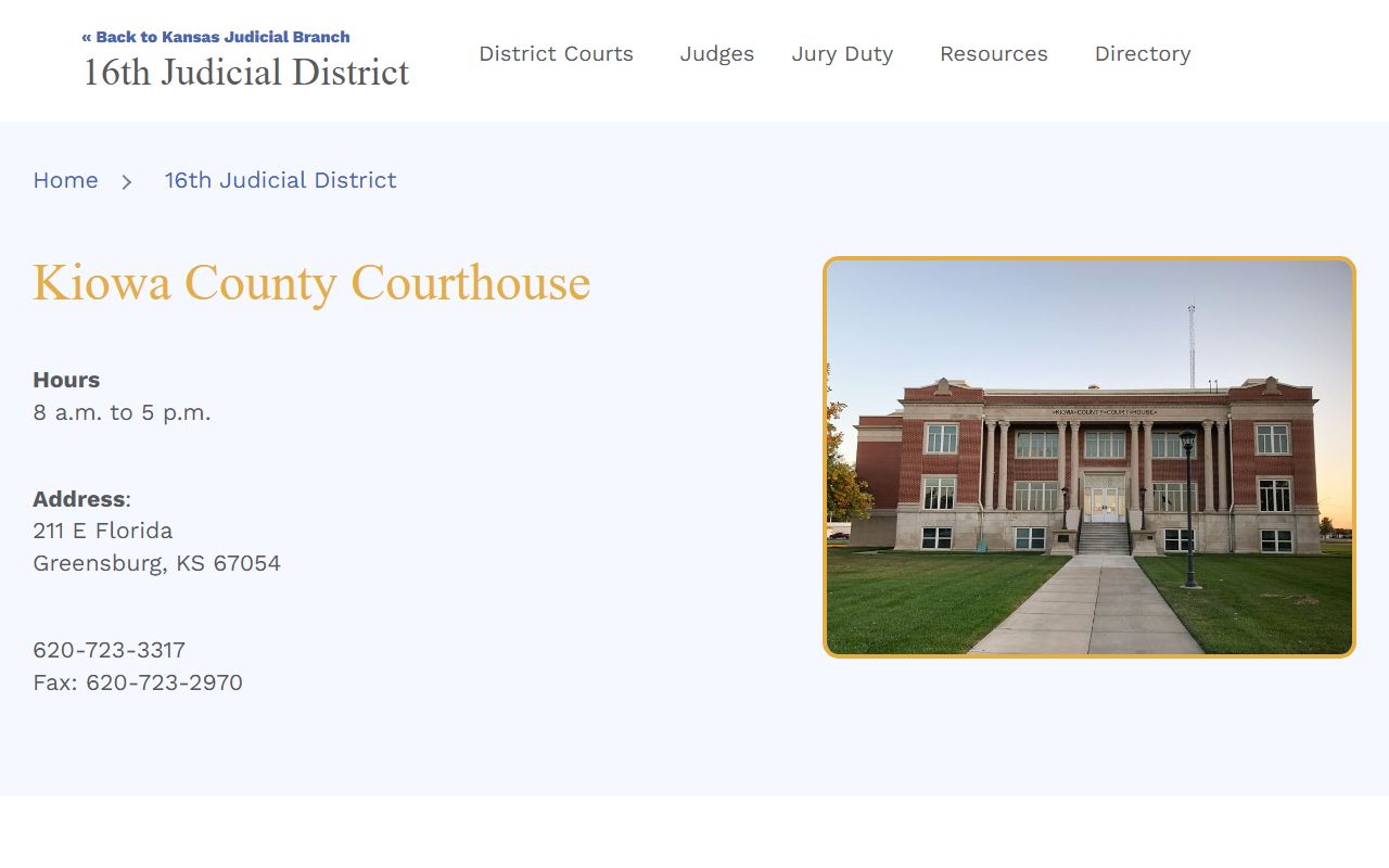 Kiowa County court records Kansas courthouse listing