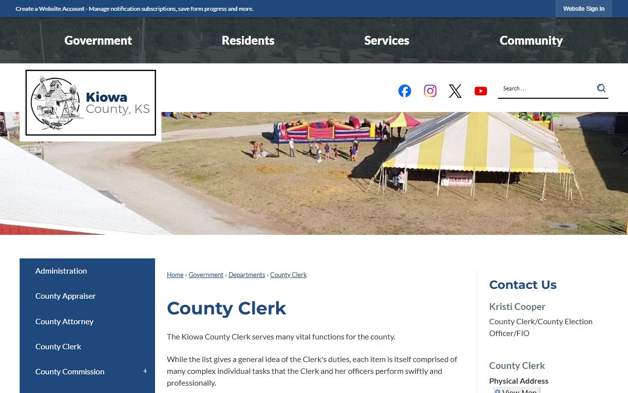 Kiowa County court records County Clerk page