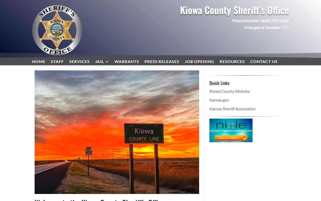 Kiowa County inmate and warrant records sheriff homepage