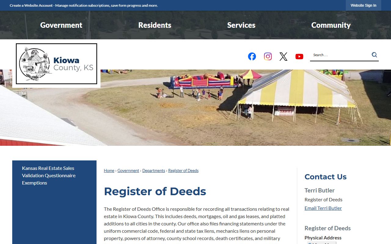 Kiowa County probate and court records Register of Deeds page