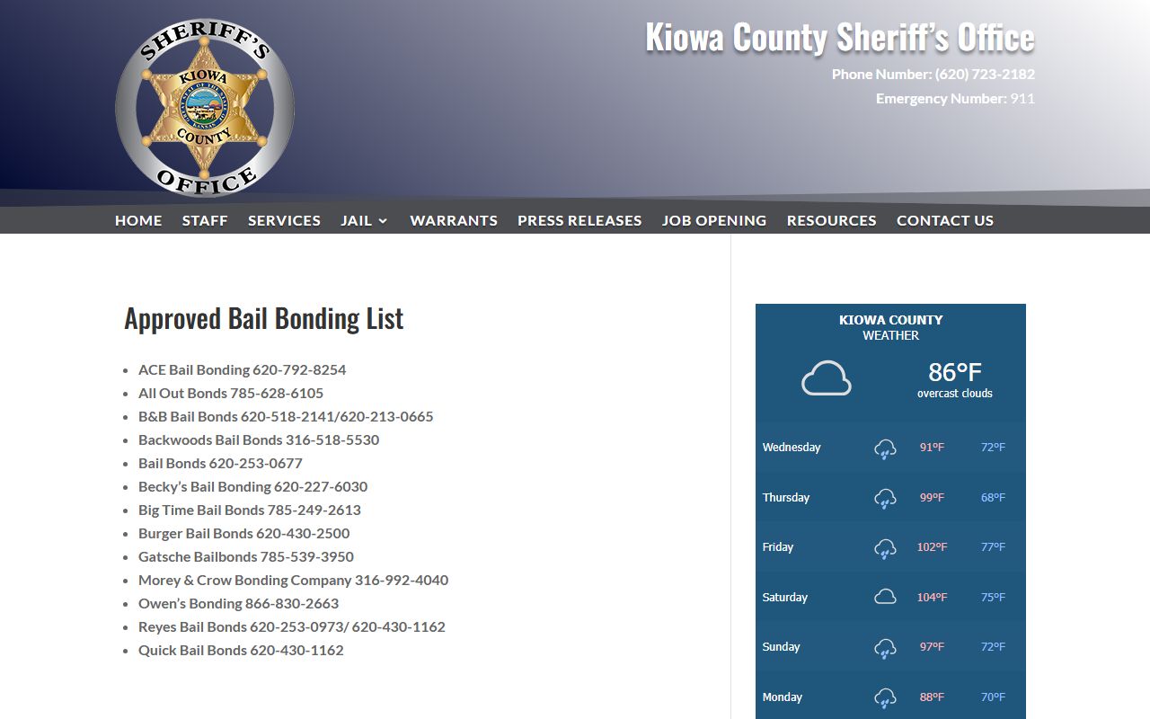 Kiowa County inmate search approved bail bonding source