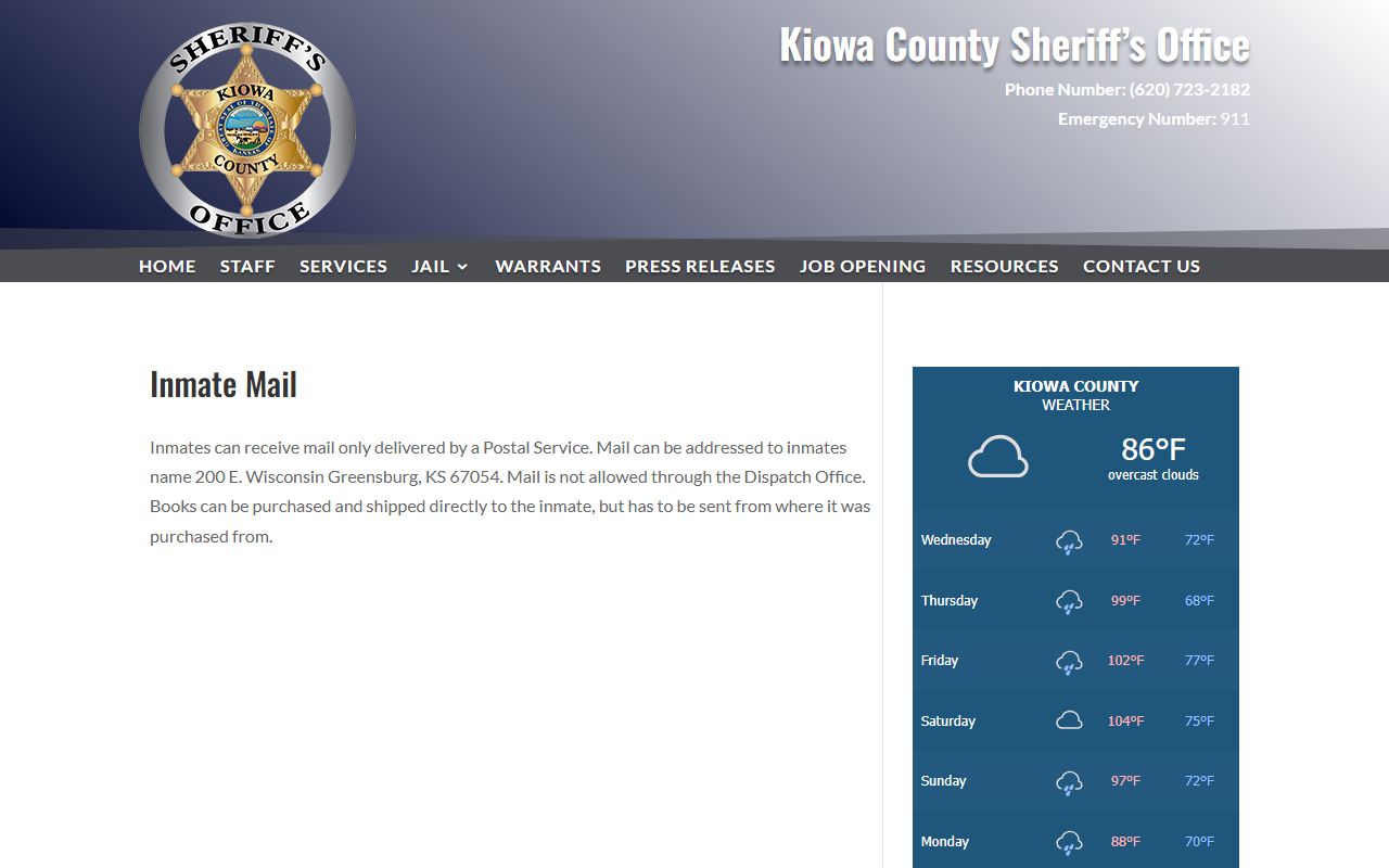 Kiowa County inmate search inmate mail source