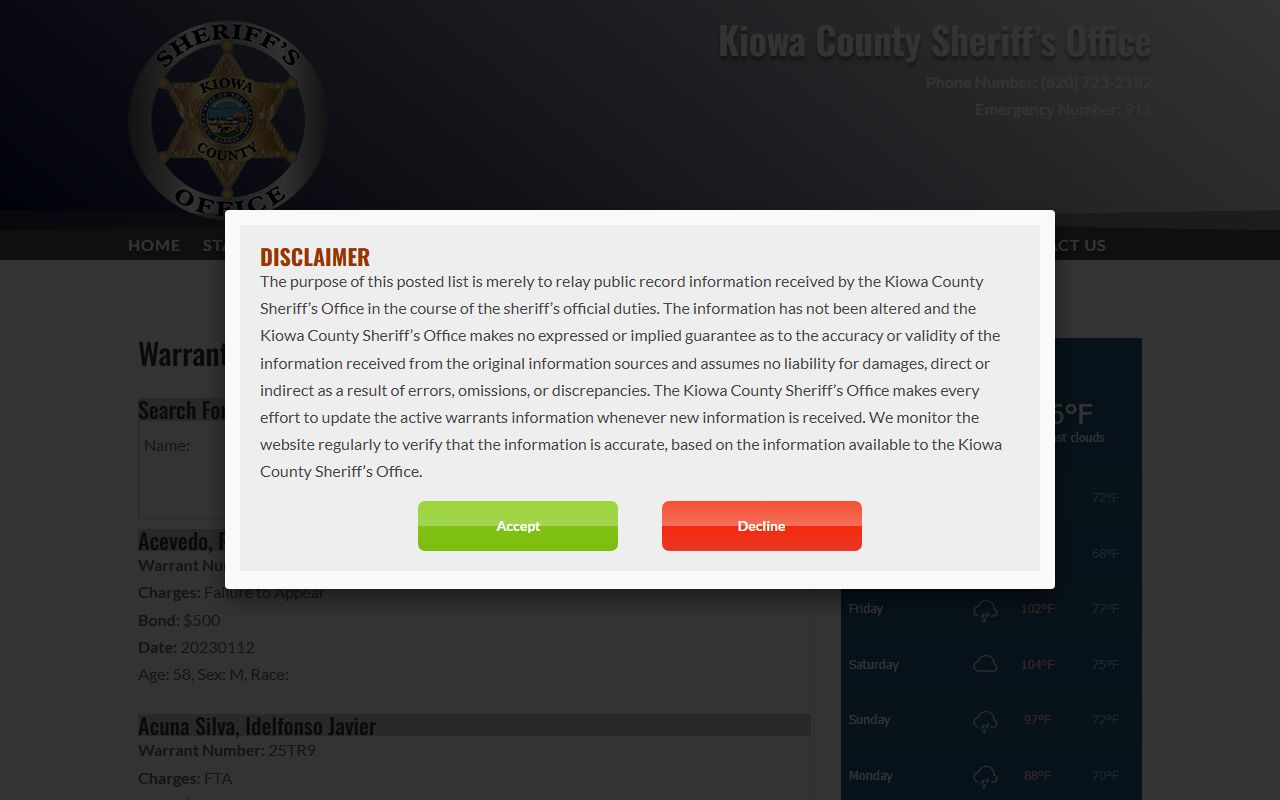 Kiowa County warrant search active warrant list
