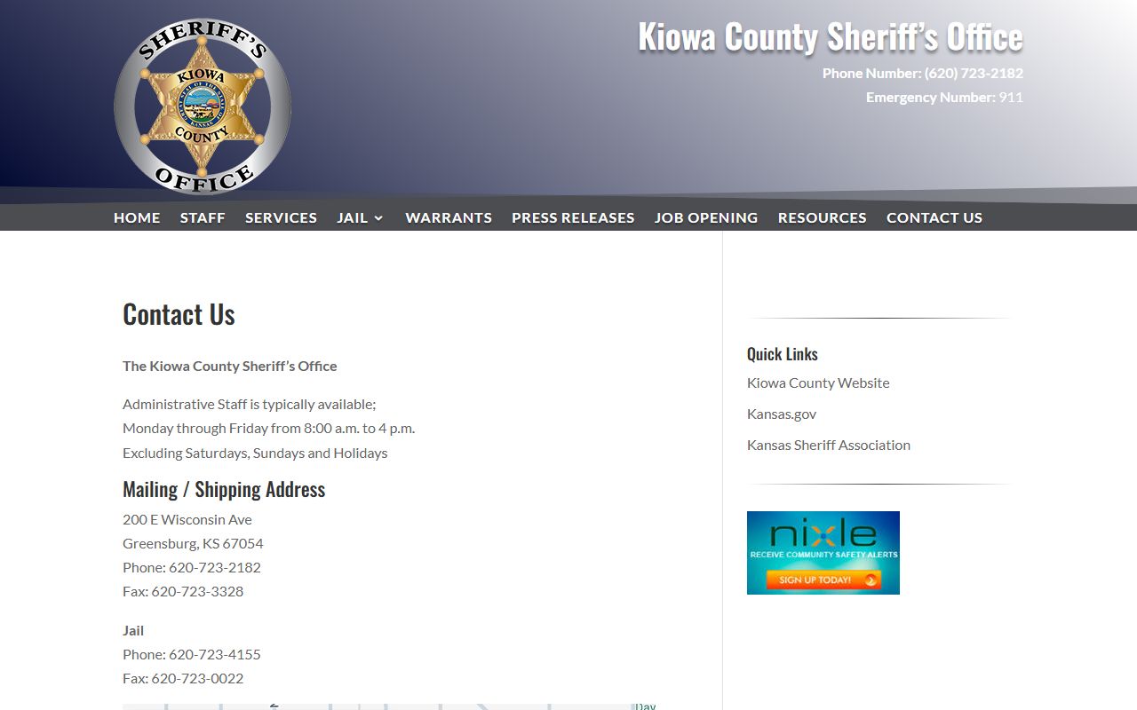 Kiowa County warrant search sheriff contact source